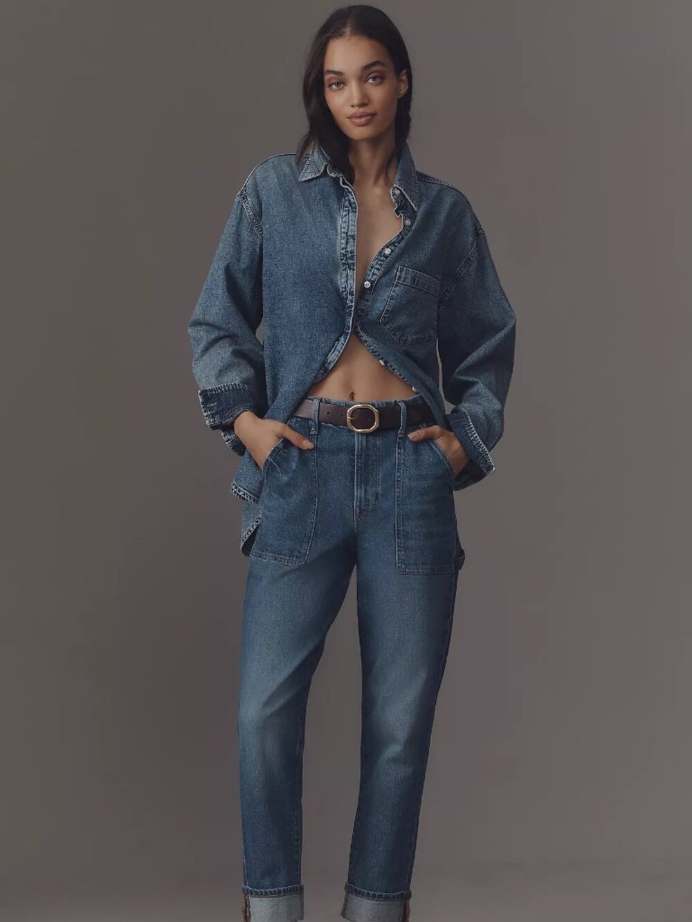 Good American The Weekender Carpenter Relaxed High-Rise Cuff Jeans